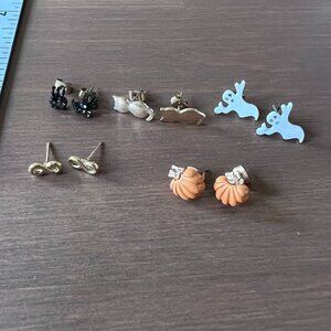 Lot of 5 halloween spooky stud dainty earrings ghost spider pumpkin cat